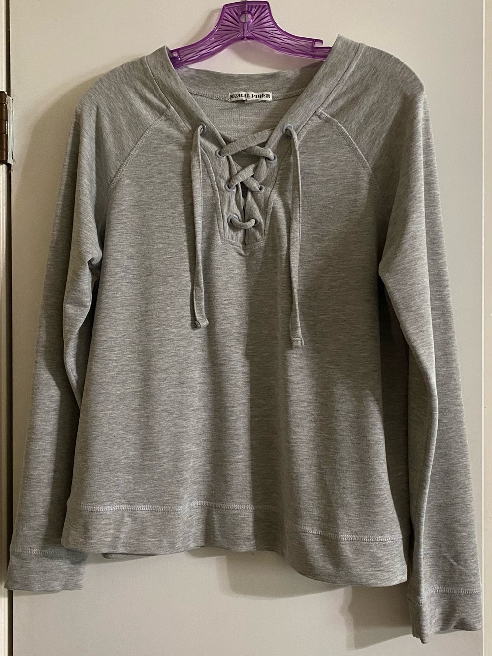 Moral Fiber Lace-Up Light Gray Pullover